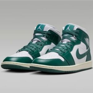 Air Jordan 1 Mid Green and White Sneakers